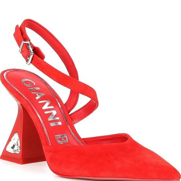 Gianni‎ Bini Tallia Red Suede Asymmetrical Jewel Embellished Pumps SZ 8.5 NEW - Picture 1 of 8